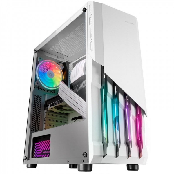 Caixa MARS GAMING MC-X2 ATX CASE,METAL FRONT,2X12CM FRGB FAN,WINDOW,USB3.0,Branco