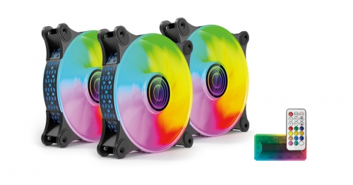Ventoinha MARS GAMING MF-3DKIT,3X12CM INFI MIRROR FAN,10C ARGB CONTROL BOX,RF REMOTE &MB CONTROL,BLK