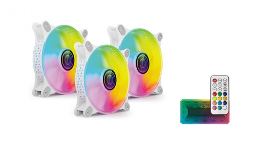 Ventoinha MARS GAMING MF-3DKIT,3X12CM INFI MIRROR FAN,10C ARGB CONTROL BOX,RF REMOTE &MB CONTROL,WH