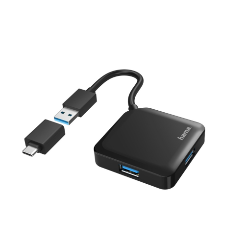 HUB USB HAMA 4 portas,USB 3.2 Gen1,5 Gbit/s, c/adaptador USB-C incluído- 200116