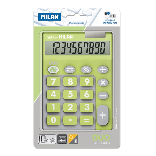 Milan Calculadora 10 Digitos Duo - Calculadora de Mesa - Teclas Grandes - Tecla Retificação de Entrada de Dados - Verde