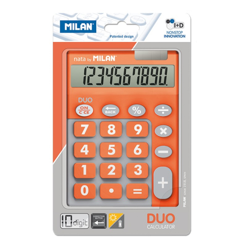 Milan Calculadora 10 Digitos Duo - Calculadora de Mesa - Teclas Grandes - Tecla Retificação de Entrada de Dados - Laranja