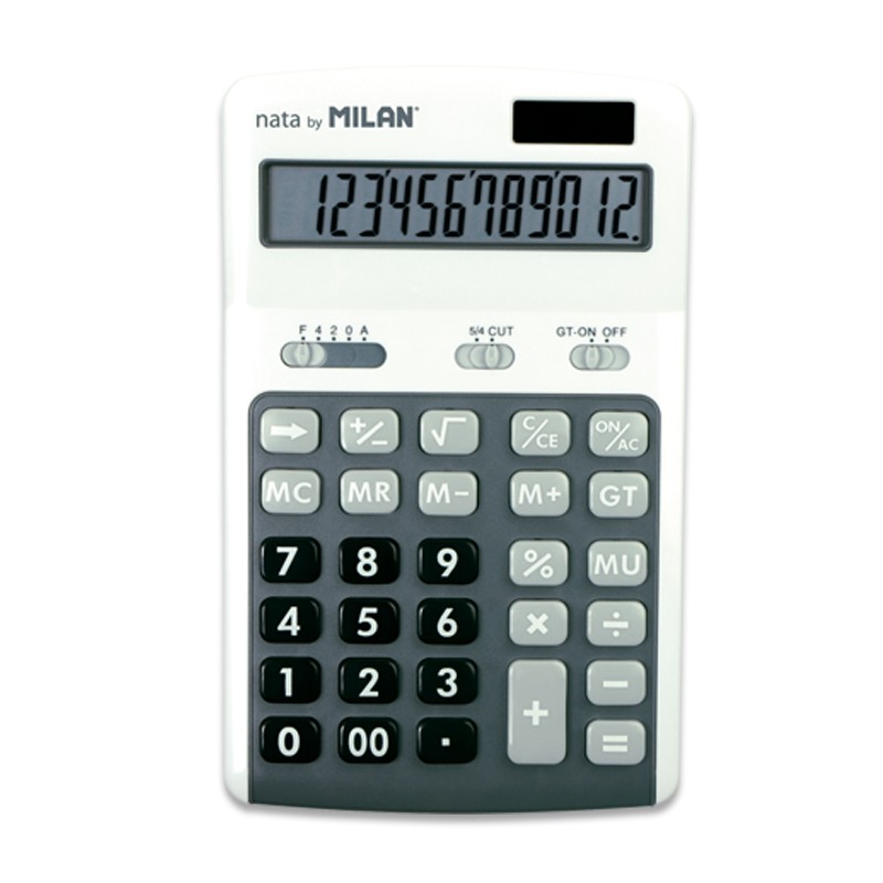 Milan Calculadoras de 12 Digitos - 3 Teclas de Memoria - Calculo de Margenes - Raiz Quadrada - Desliga Automaticamente - Branco y Cinza