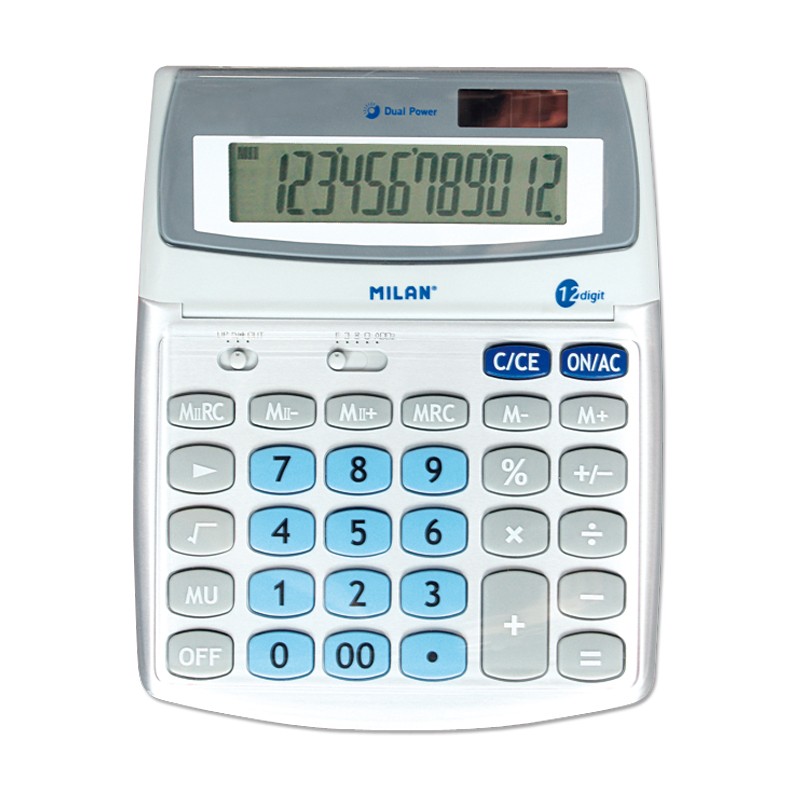 Milan Calculadora de 12 Digitos Grande - Tela Inclinable - 3 Teclas de Memoria - Calculo de Margenes - Memoria Doble - Branco