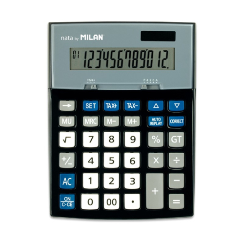 Milan Calculadoras 12 Digitos - 3 Teclas de Memoria - Função Impostos - Calculo de Margenes - Tecla Retificação de Entrada de Dados - Preto