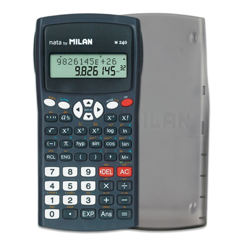 Milan M240 Calculadora Cientifica 10+2 Digitos - Tela de 2 Linhas - 240 Funções Integradas Incluindo 124 Cientificas - Capa Protetora - Col