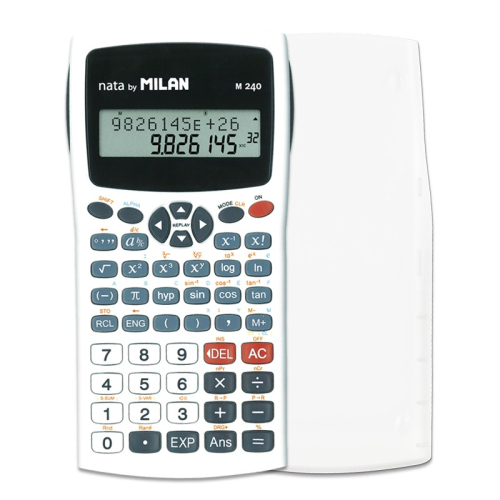 Milan M240 Calculadora Cientifica 10+2 Digitos - Tela de 2 Linhas - 240 Funções Integradas Incluindo 124 Cientificas - Capa Protetora - Col