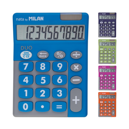 Milan Duo Expositor de 6 Calculadoras de Mesa - 10 Digitos - Teclas Grandes - Cores Sortidas