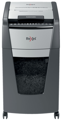 Destruidora de Papel Automática Rexel Optimum AutoFeed 300X com Corte de Partículas P-4 - Alimentação Automática de 300 Folhas e Entrada Manual para 1