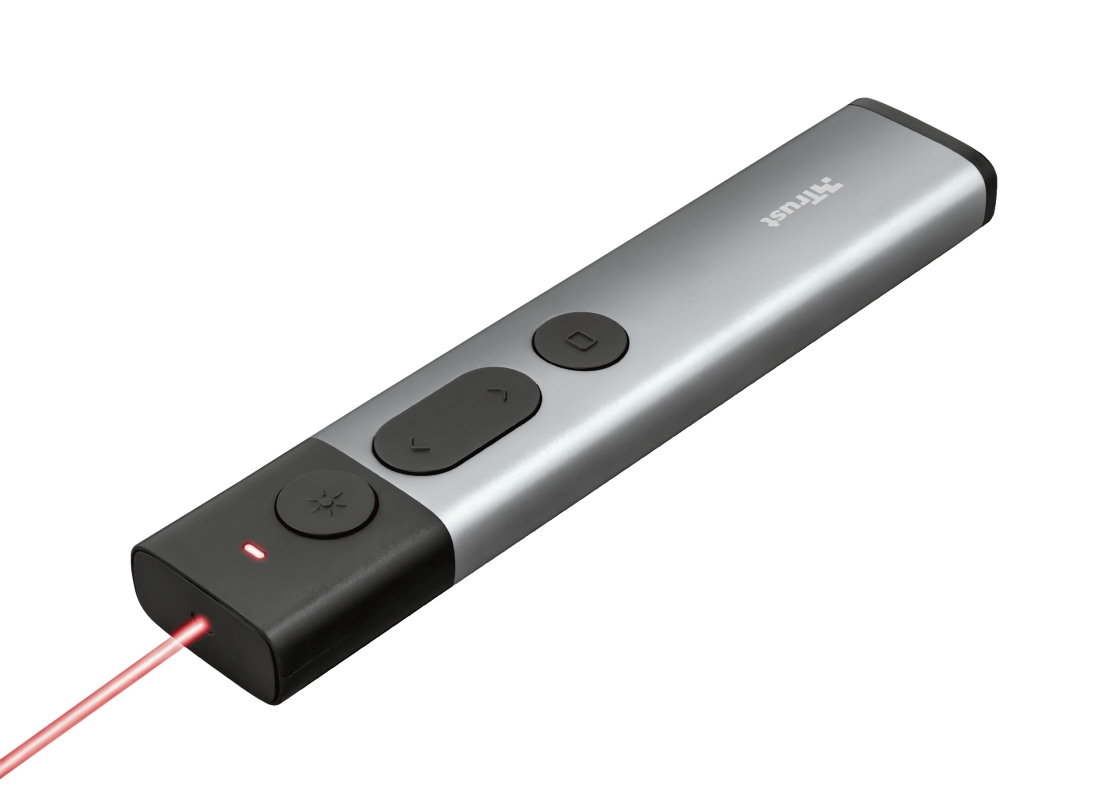 Trust Kazun Wireless Laser Presenter - 4 botões - Raio de ação de 30 m - Laser vermelho - Alumínio