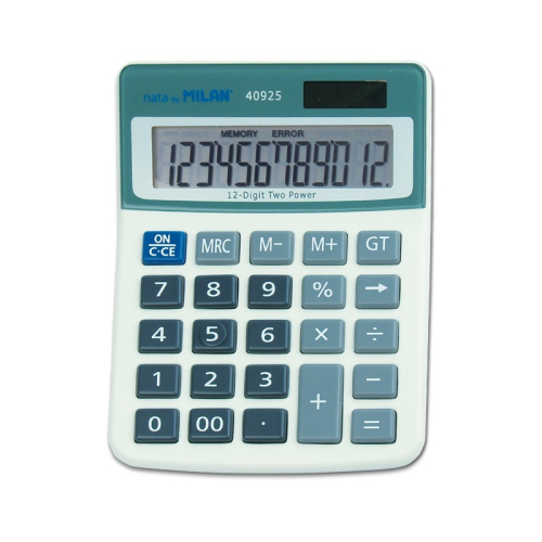 Milan Calculadora de Mesa 12 Digitos - 3 Teclas de Memoria - Desliga Automaticamente - Branco/Azul