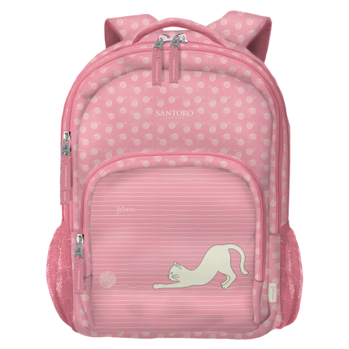 Dohe Santoro Felines Mochila Escolar Grande - 3 Compartimentos - Bolsos Laterales - Alças Acolchoadas e Ajustáveis - Asa Superior