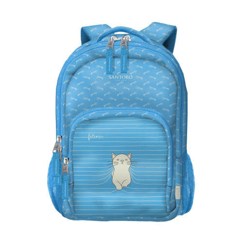 Dohe Santoro Felines Mochila Escolar Pequeña - 3 Compartimentos - Bolsos Laterales - Alças Acolchoadas e Ajustáveis - Asa Superior