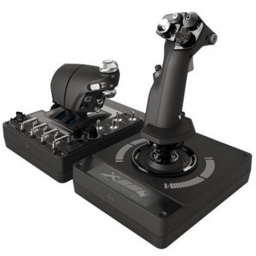 Joystick Logitech X56 Hotas + Acelerador USB - Iluminação RGB - 31 Botões Programáveis,13 Eixos e 5 Seletores de Visualização - Dois Aceleradores