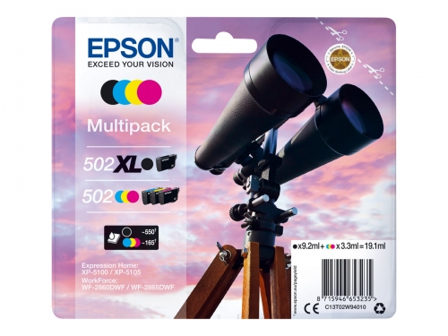 Epson 502XL/502 Pack de 4 Cartuchos de tinta originais - C13T02W94010