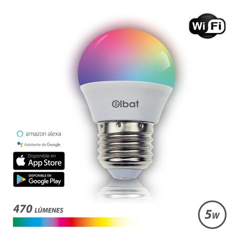 Lâmpada LED Elbat Smart Wi-Fi G45 E27 5W 470lm RGB