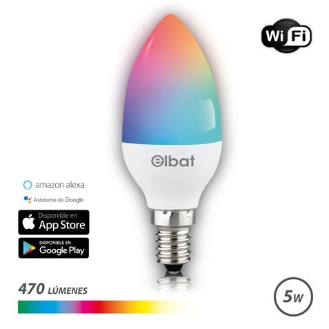 Lâmpada LED Vela Elbat Smart Wi-Fi C37 E14 5W 470lm RGB