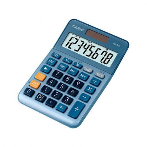Casio MS80E Calculadora de Escritorio - Tecla Doble Cero - Tela LCD de 8 Digitos - Solar e Pilhas - Azul