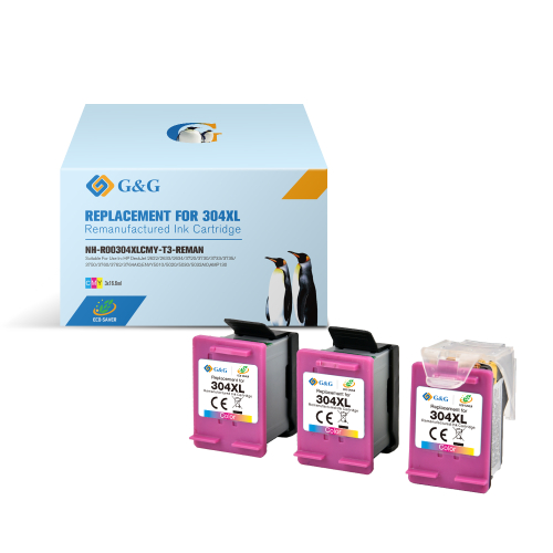 G&G HP 304XL Color Pack de 3 Cartuchos de Tinta Remanufacturados - Eco Saver - Muestra Nivel de Tinta - Substitui N9K07AE/N9K05AE