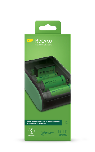 GP ReCyko Cargador USB Universal - Carga Pilas:AA,AAA,C,D y 9V