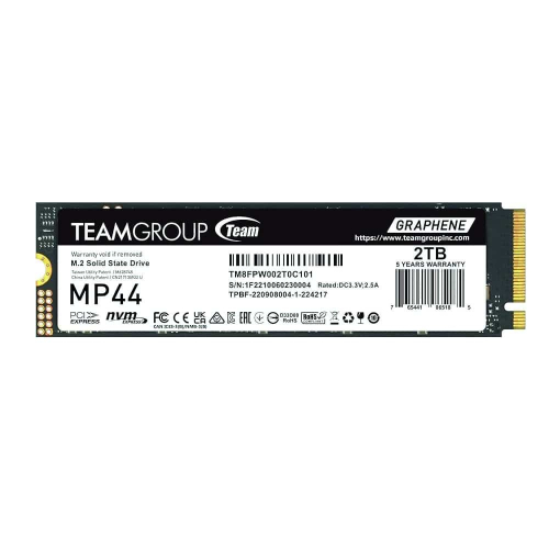 SSD M.2 PCIe 4.0 NVMe Team Group 2TB MP44-7400R/7000W-650/660K IOPS c/dissip Grafeno