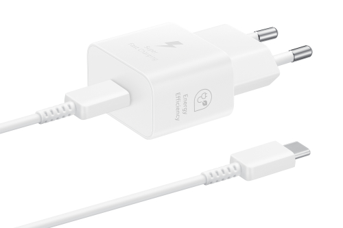 SAMSUNG POWER WALL CHARGER 25W USB-C WHITE + CABLE USB-C TO USB-C WHITE