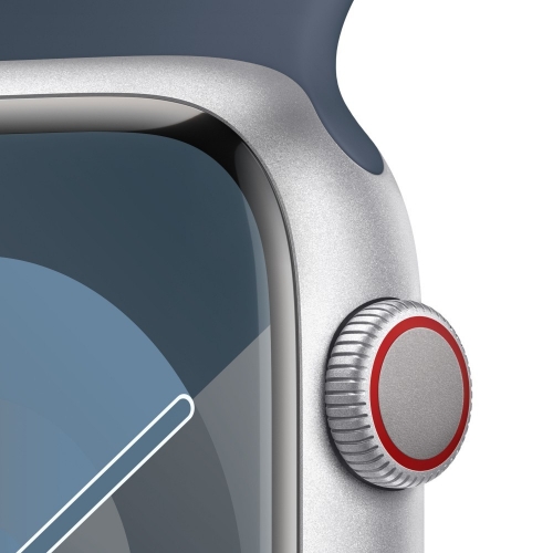Apple Watch Series 9 GPS + Cellular 45mm Silver Aluminium Case with Storm Blue Sport Band - S/M
