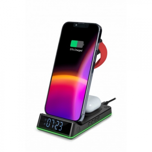 THOMSON ALARM CLOCK WITH WIRELESS CHARGING STATION AND NIGHT LIGHT BLACK