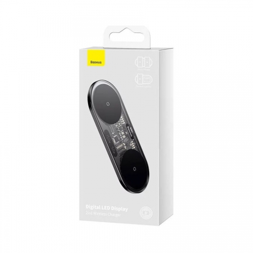 Carregador Wireless 2In1 20W Digital Led Display Preto