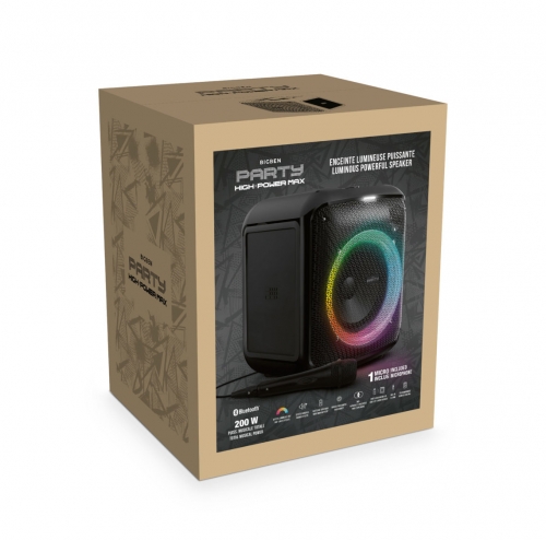 BIGBEN PARTY LUMINOUS LOUDSPEAKER BT 200W USB SD AUX MIC REMOTE CONTROL BLACK