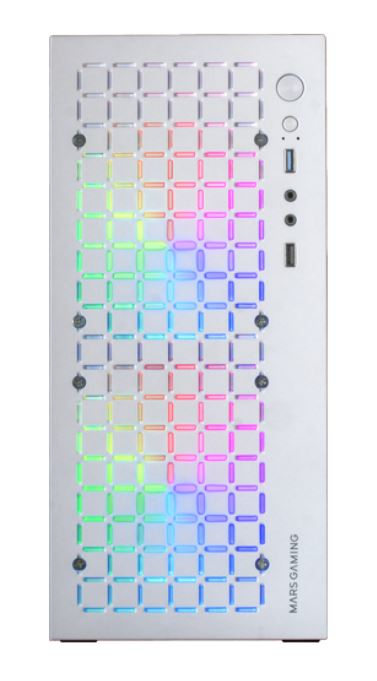 Caixa MARS GAMING MC-CORE FULL METAL MICRO-ATX CASE,GLASS,FRONT MESH,2X 120MM FRGB FAN,Branco