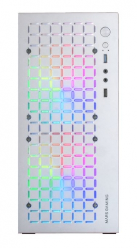Caixa MARS GAMING MC-CORE FULL METAL MICRO-ATX CASE,GLASS,FRONT MESH,2X 120MM FRGB FAN,WHITE