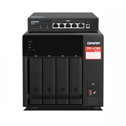 NAS+SWITCH QNAP TS-473A + QSW-1105-5T 4-bay AMD V1500B 4C/8T 2.2 GHz/8GB/2 x 2.5GbE/USB/Tower