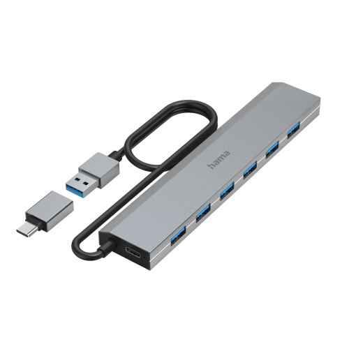 Hub HAMA USB 7 Ports,USB 3.2 Gen 1,5 Gbit/s,incl. USB-C Adapter and PSU