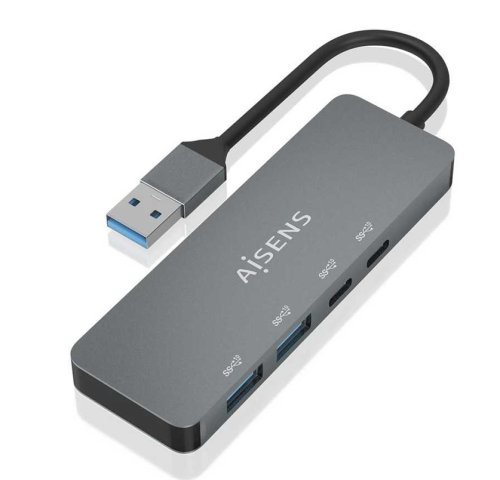 Hub USB 3.2 Gen2 10G USB-A,USB-A/M-2xUSB-C/H-2xUSB-A/H,Gris,15cm