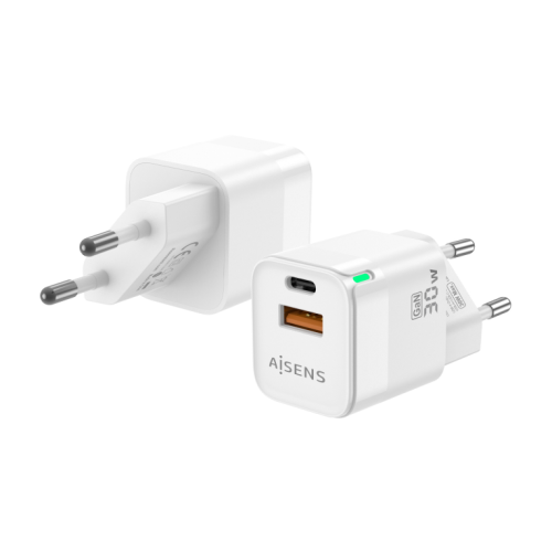CARREGADOR GAN AISENS 30W 1XUSB-C PD3.0 QC4.0 1XUSB-A QC3.0 BLANCO