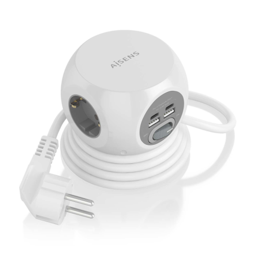 RÉGUA TOMADAS AISENS 3 TOMADAS + 2XUSB-C,2XUSB-A 1.4M BRANCO