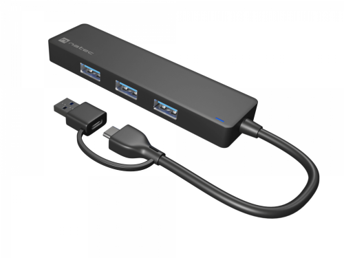 Hub USB-C Natec Mayfly - 4 portas USB 3.0 - Adaptador USB-C para USB-A - Preto