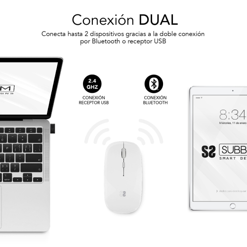 RATO SUBBLIM DUAL FLAT MOUSE WHITE RECARREGÁVEL