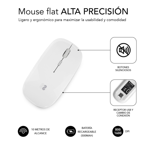 RATO SUBBLIM DUAL FLAT MOUSE WHITE RECARREGÁVEL