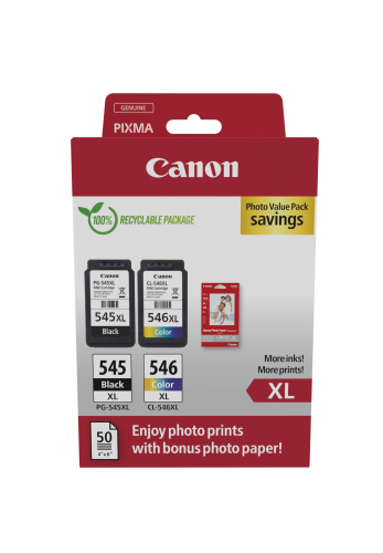 Pack Tinteiro CANON PG-545XL/CL-546XL + papel fotográfico
