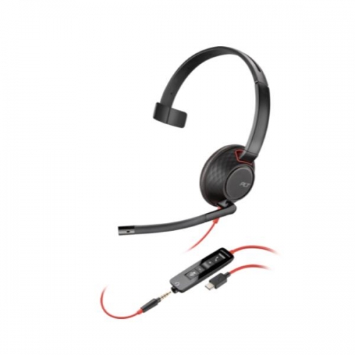 Auriculares Poly Blackwire 5210 monaural USB-C + conector de 3,5 mm + adaptador USB-C/A
