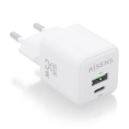 CARREGADOR AISENS GAN 25W 1XUSB-C PD3.0 QC4.0 1XUSB-A QC3.0 BLANCO