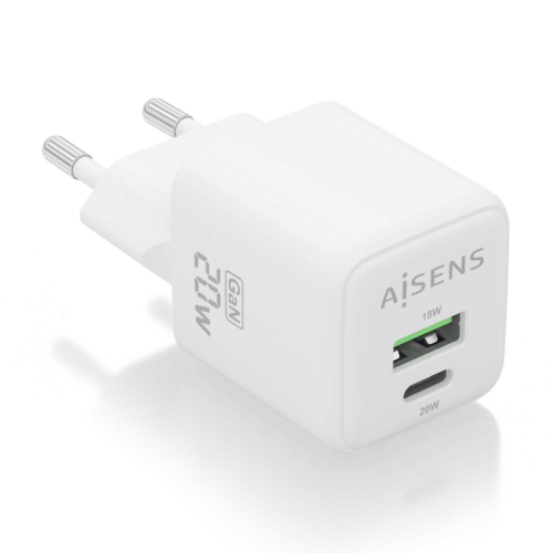 CARREGADOR AISENS GAN 20W 1XUSB-C PD3.0 QC4.0 1XUSB-A QC3.0 BLANCO