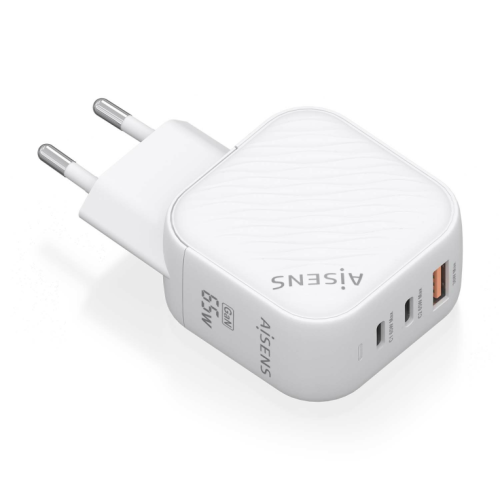CARREGADOR AISENS GAN 65W 2XUSB-C PD3.0 QC4.0 1XUSB-A QC3.0 BLANCO