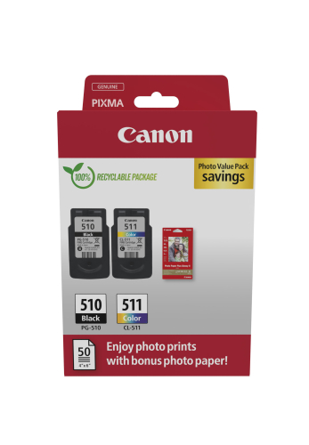 Tinteiro CANON Pack PG-510 / CL-511 + papel fotográfico