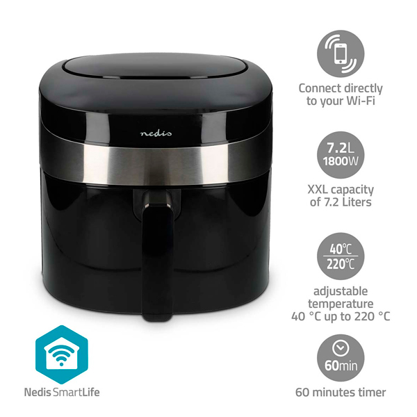 NEDIS WIFI SMARTLIFE AIR FRYER 7,2 L TIMER 240 MIN 8 PROGRAMS DIGITAL BLACK