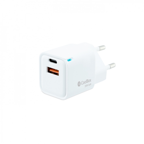 Carregador COOLBOX GAN 20W USB-C/USB-A PARED