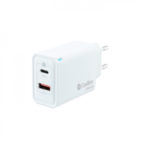 Carregador COOLBOX GAN 45W USB-C/USB-A PARED