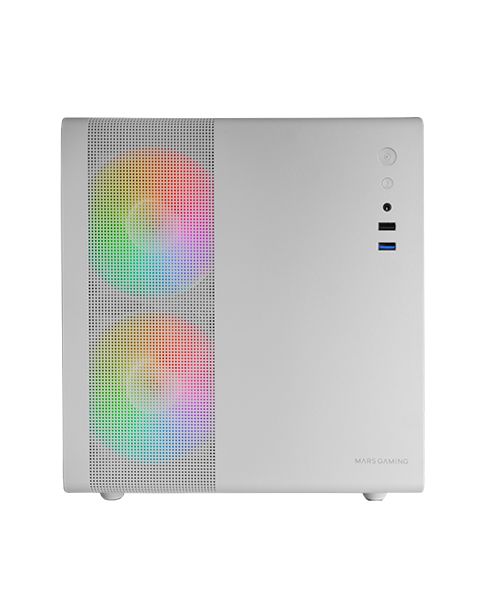 Caixa MARS GAMING MC400W PREMIUM MICRO-ATX CUBE ,3X FRGB FAN,GLASS,MESH,WATERC. ,Branco